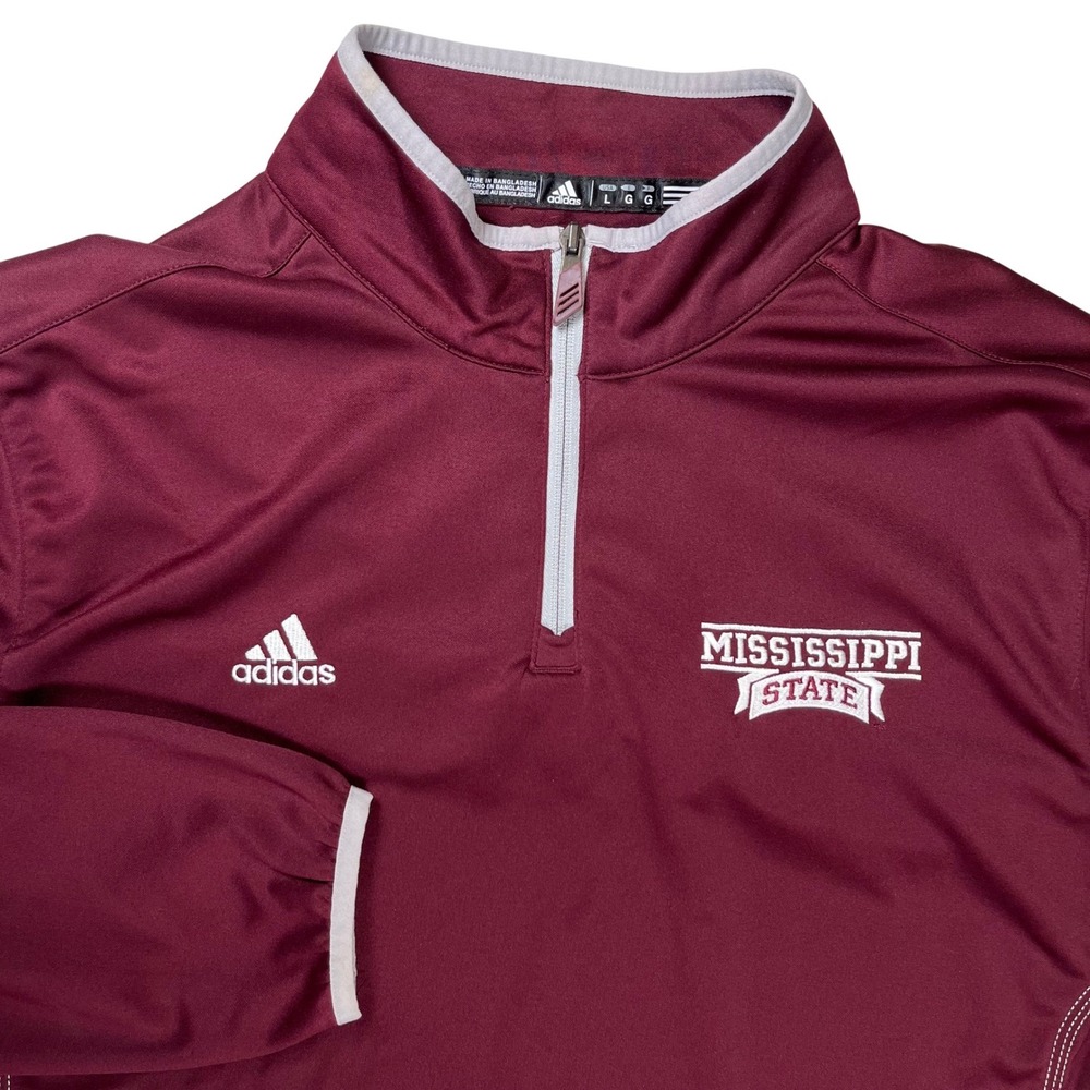 Mississippi State Pullover Mens Large‎ Adidas Maroon Quarter Zip Sleeve Pocket